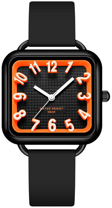 Findtime Women Watch 3D Designer Big Arabic Numbers Square Dial Easy to Read Watches Colorful Silicone Strap Reloj para Mujer